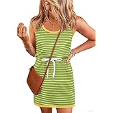 Yousify Resort Wear for Women 2026 Summer Striped Dress Casual Tank Mini Dresses with Pockets Light Green