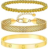 MVCOLEDY 18K Gold Plated Love Bangle Bracelet Set Cubic Zirconia Classic Stainless Steel Adjustable CZ Gold Tennis Love Bracelets Stack for women