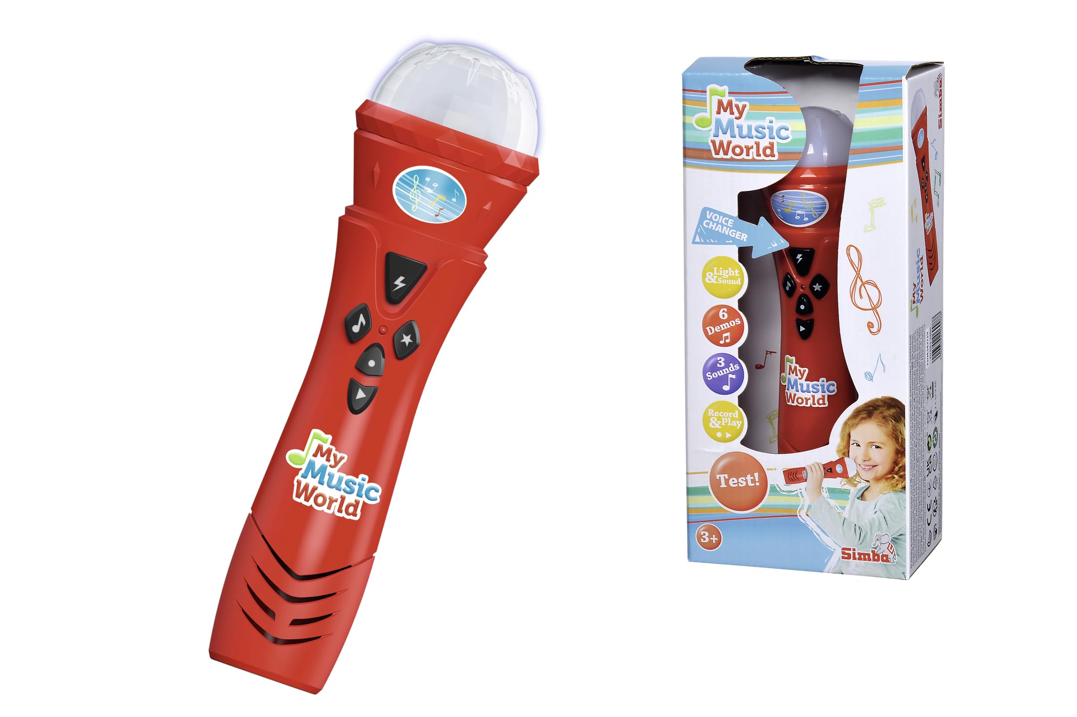 Simba My Music World 106832489 Funny Microphone Karaoke, with Voice Reduction Effects, 6 Demo Songs, 3 Lights and Sound, 22 cm, Suitable for Children from 4 Years (Toys)