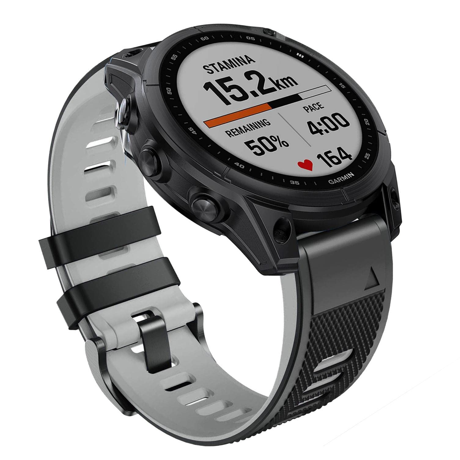 ahayo Silicone Watch Strap for Garmin Fenix 7X / Fenix 6X / Fenix 5X / Enduro, Quick Fit 26mm Soft Breathable Sport Waterproof Wristband for Garmin Tactix Delta/Descent Mk2i (Black Grey)