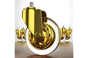 LPHY Office Chair Wheels Replacement,(Set of 5) 3'' Caster Wheels Smooth Rolling Heavy Duty Casters Safe for All Floors Including Hardwood - Universal Stem 7/16 Inch, Gold