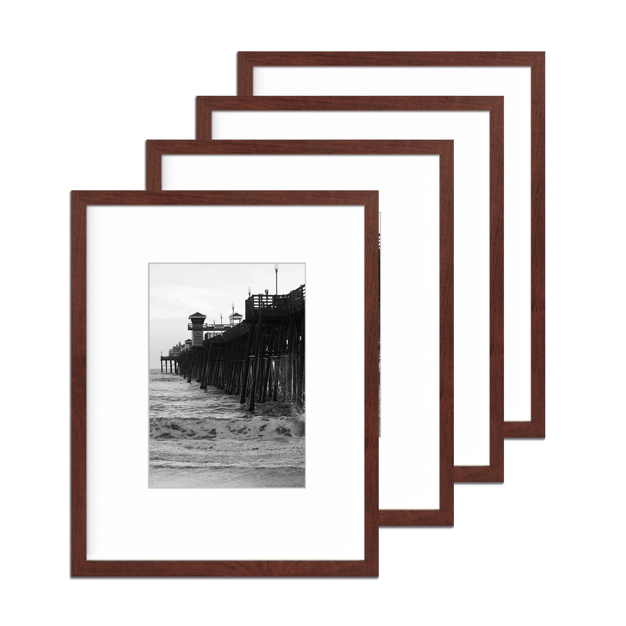 Photo 1 of TKYGU 8x10 Picture Frame with mat 5x7in Wine red Photo Frames Pack of 4,Tempered Glass, Modern Style Wood Composite frames Table Top OR Wall,Vertical and Horizontal home decor best gift