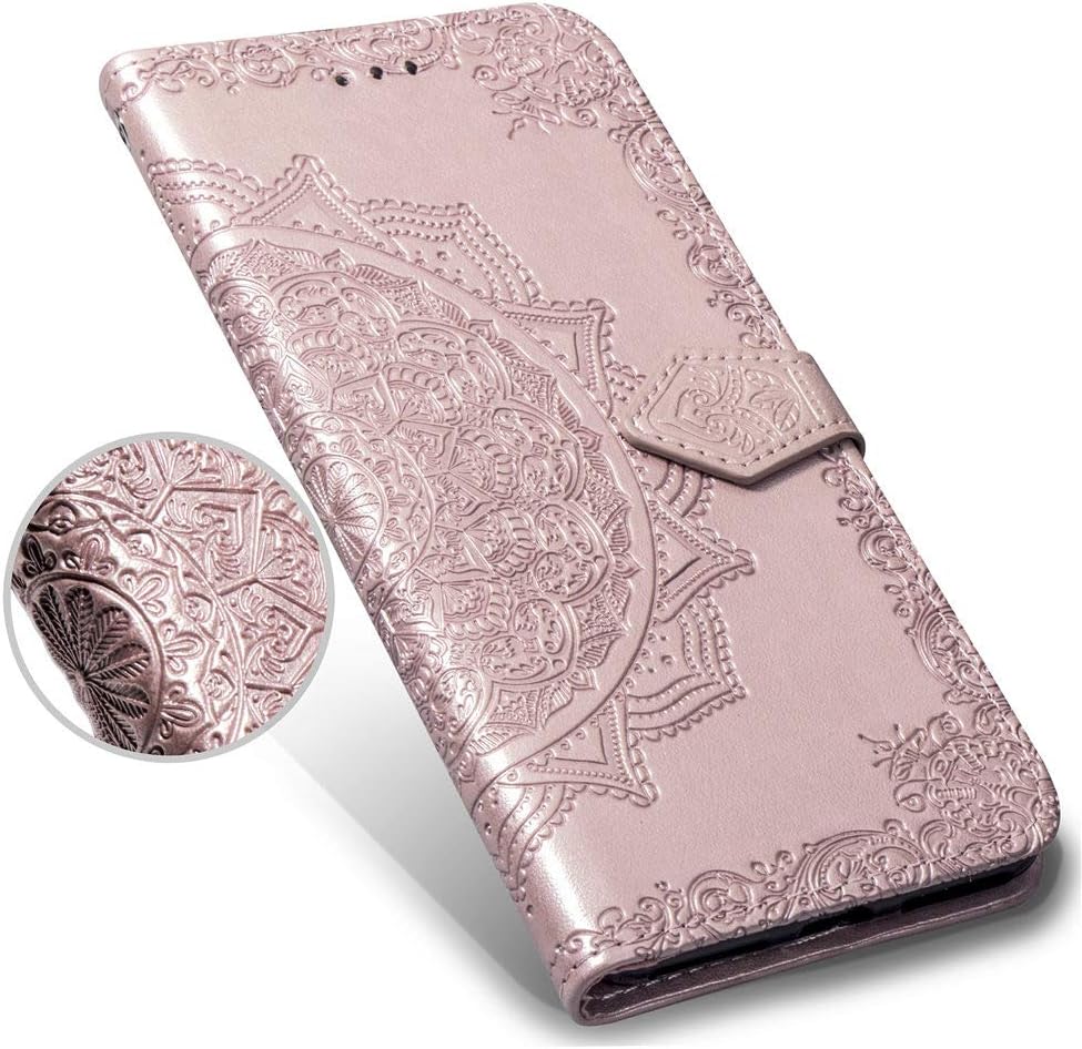 Google Pixel 3a XL Case,Pixel 3 XL Lite Case Wallet,Henna Mandala Floral Flower PU Leather Flip Phone Case Cover with Credit Card Holder Kickstand for Google Pixel 3a XL/Pixel 3 XL Lite,Rose Gold