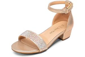 DREAM PAIRS Girls Sandals Low Heel Dress Pump Ankle Strap Interchangeable Bow Flower Wedding Party Shoes for Little Kid/Big Kid