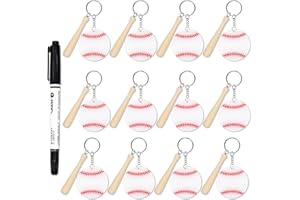 Yaure Joy 12 Pcs Baseball Acrylic Keychain bulk with 1 Black Marker for DIY Sports Party Favor