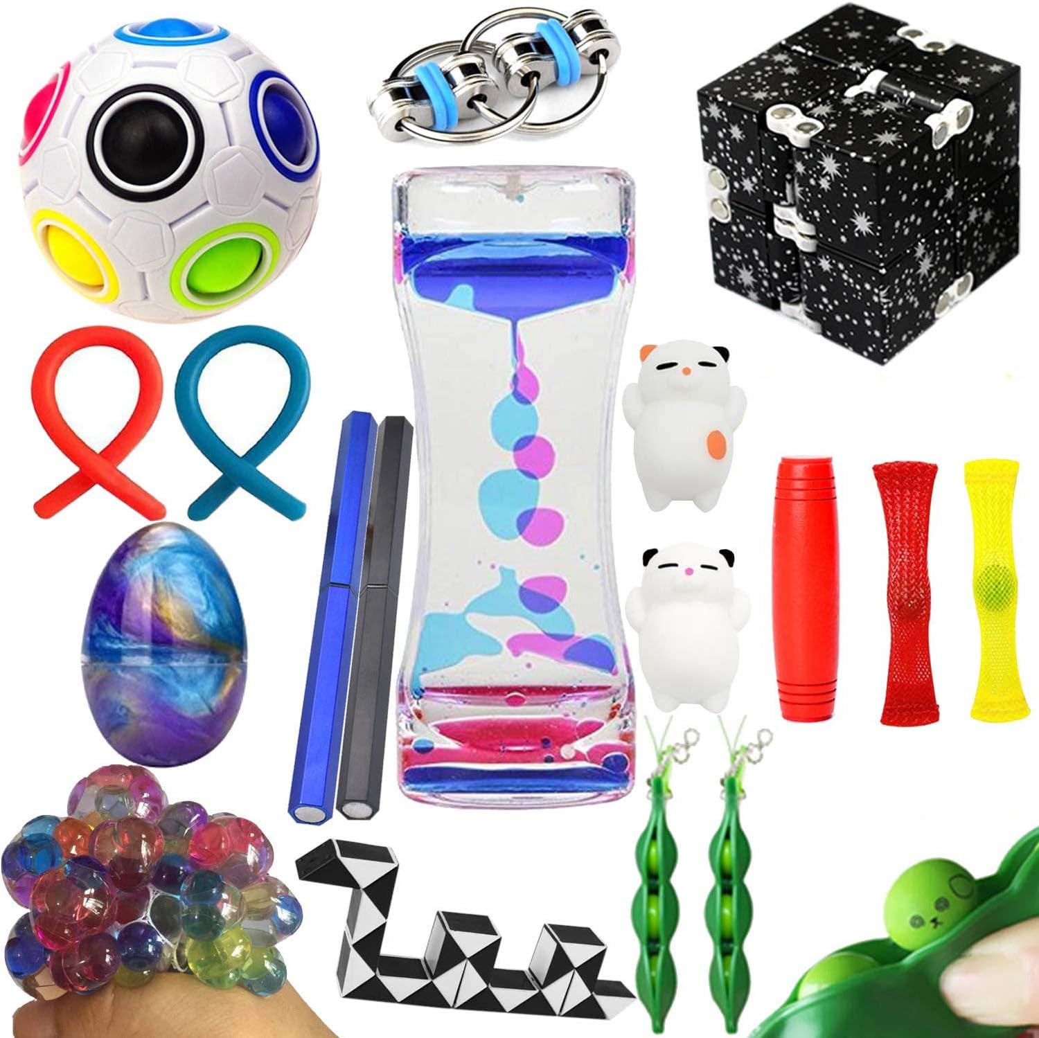 Amazon Com The Ultimate Sensory Fidget Toys Kit Prime Packs Fidget Cube Slime Infinity Cube Twisted Toy Liquid Motion Bubbler Squeeze Bean Rainbow Magic Balls For Kids Adult Add Adhd Stress Relax Toys Games