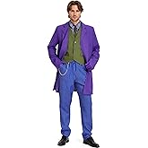 Zeepair Purple Clown Costume Men Adult 7 PCS Deluxe Villain Cosplay Outfit Mens Plus Size Evil Costumes Suit Halloween Party