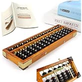 Wooden Abacus 13 Column(11 in) Math Professional Soroban | Vintage Style Abacus for Adults Kids with Guide Handbook and Reset Button, Anti-Skid Rubber Feet