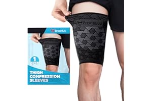 BraceBull Thigh Compression Sleeves (1 Pair), Upper Leg Sleeves, Hamstring & Quad Support for Men and Women, Breathable, Anti-Slip Thigh Brace & Wrap for Running, Workout, Recovery – Black, Large