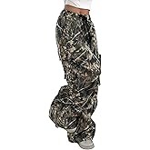 GORGLITTER Women's Baggy Cargo Pants Casual Dressy Parachute Pants Low Rise Wide Leg Travel Track Pants Trousers Work Office