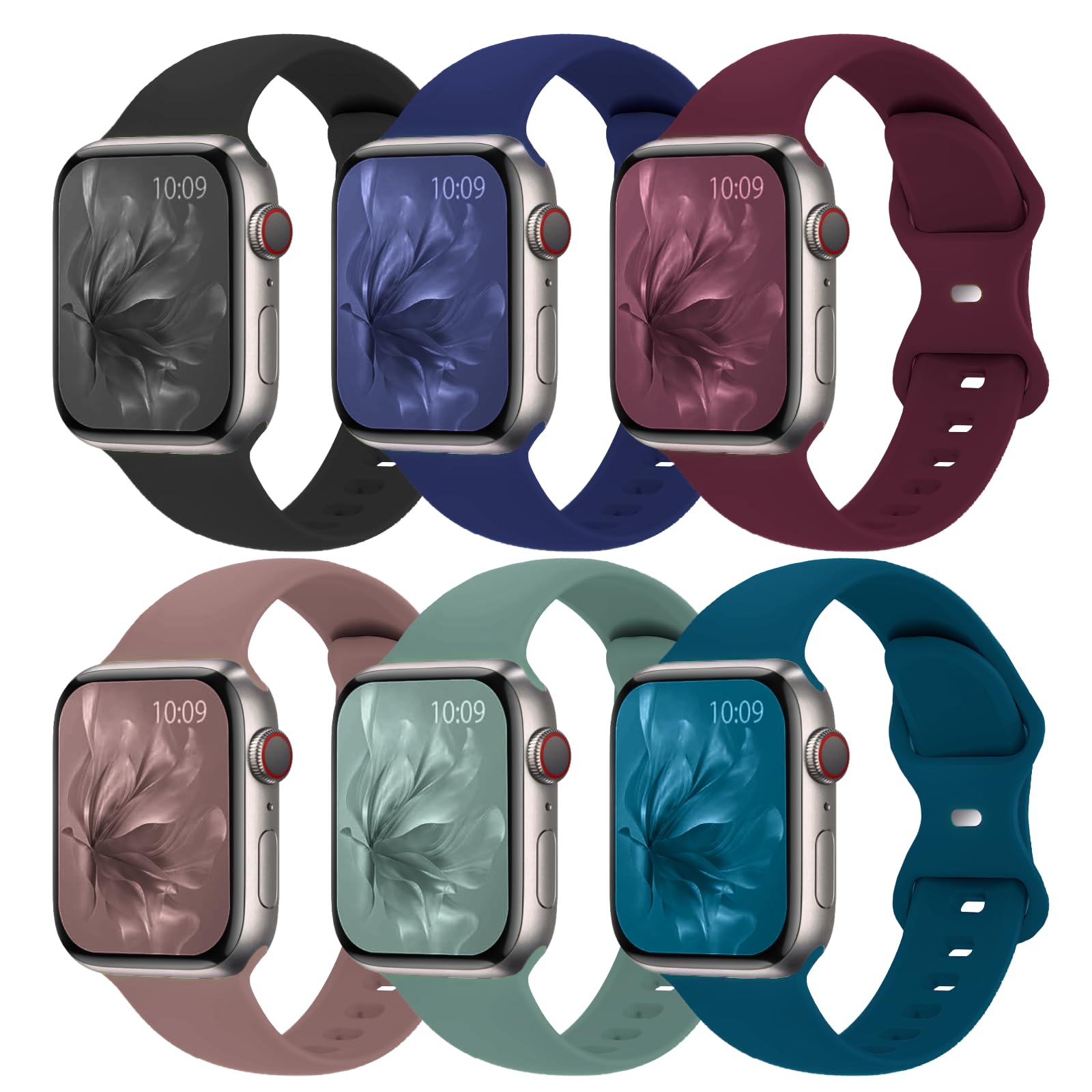 Photo 1 of (6 Pack) Sport Band Compatible with Apple Watch Bands 38mm 40mm 41mm 42mm 44mm 45mm 49mm, Soft Silicone Replacement iwatch Strap Bands Compatible for Apple Watch Ultra SE Series 8 7 6 5 4 3 2 1 Men