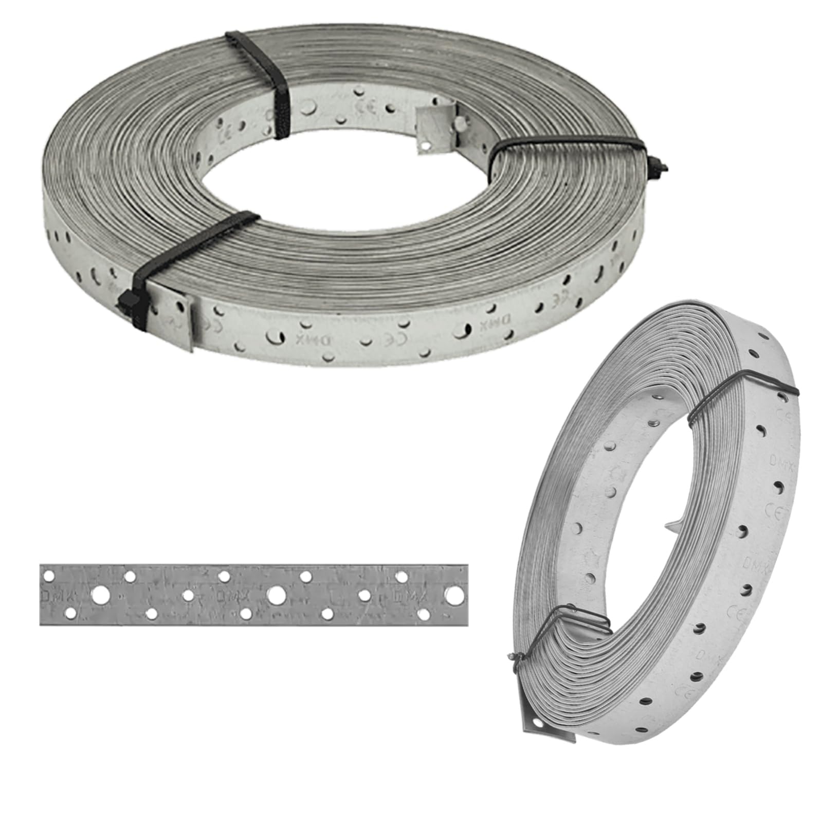 20mm x 0.9mm Heavy Duty Multi Purpose Galvanised Perforated Galvanised Steel Strap Fixing Band Steel Banding Perforated Tape Roll TM9 (10 Meters) K14BCD