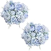 Artificial Flowers, 4 Packs Blue Fake Peony Silk Hydrangea Bouquet Decor Plastic Carnations Daisy Realistic Flower Home Office Party Decor Arrangements Wedding Decoration Table Centerpieces