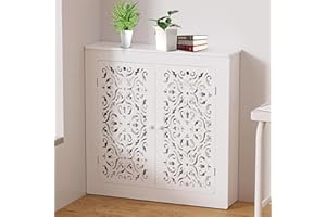 SUZEPER White Radiator Cover - Modern Wood Heater Cover & Cabinet Shelf Organizer for Living Room, Bedroom & Bathroom