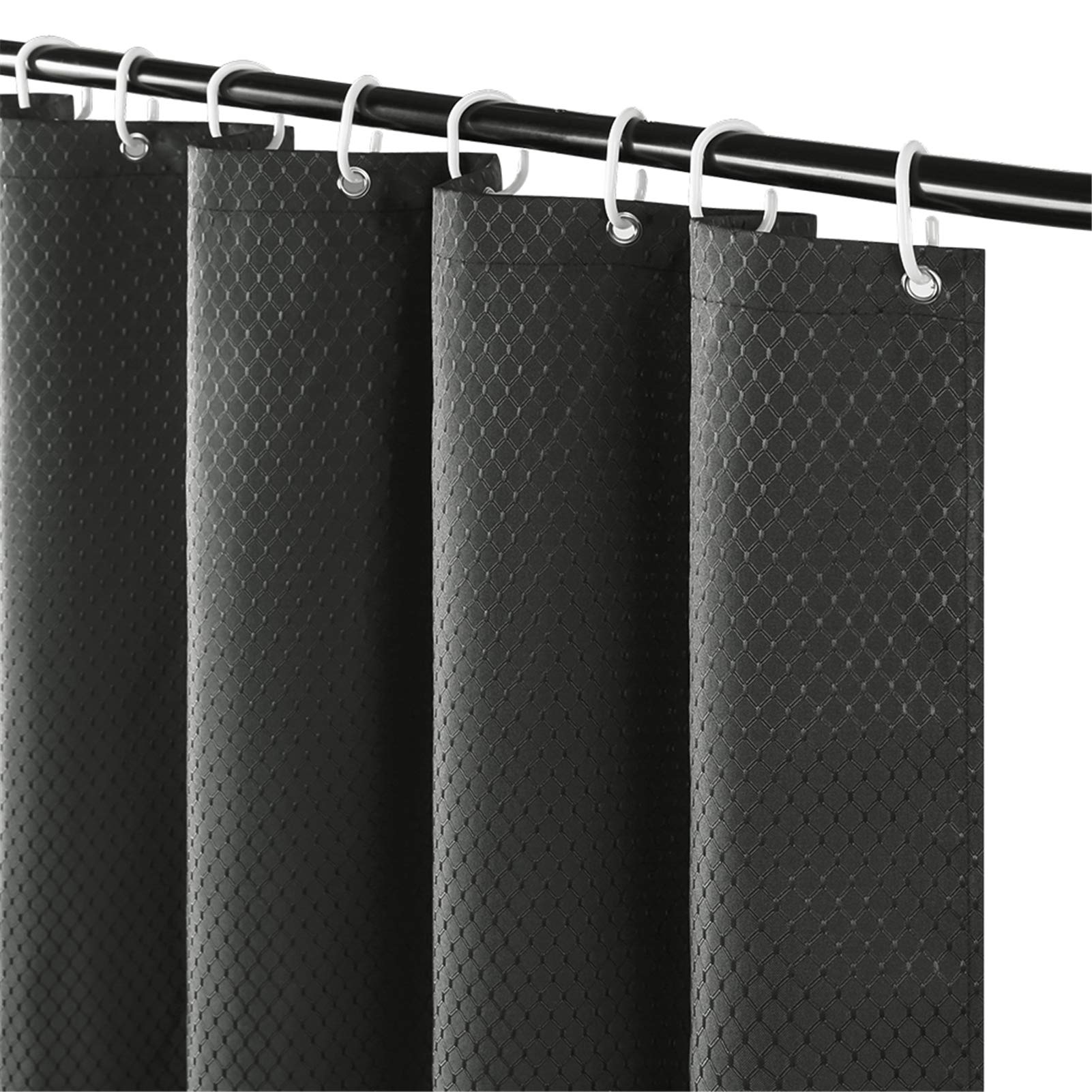 Furlinic Extra Long Shower Curtains 240cm drop for Bathroom Waterproof Mould Resistant Washable Weighted Polyester Fabric Dark Grey Sets With 12 Plastic Hooks 71 x 94.