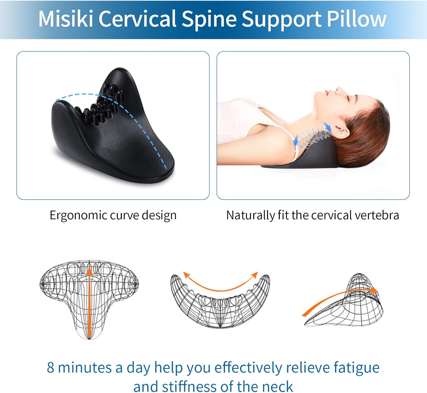 Cervical Neck Pillow, Misiki Cervical Traction Pillow Portable Cervical Vertebra Massage Pillow Release Stress Ergonomic Neck Support Pillow for Neck and Shoulder Pain Relief, Relieve Muscle Tension: Health & Personal Care