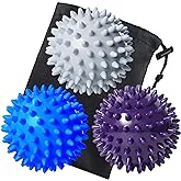 Benvo Spiky Massage Balls Pack of 3 Muscle Roller Lacrosse Balls for Plantar Fasciitis Back Shoulder Pain Relief Foot Muscles, Trigger Point Yoga, Deep Tissue, Stress Reflexology (Silver/Blue/Purple)