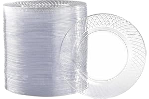 Prestee 100 Clear Plastic Dessert Plates - 6.25" Round Disposable Appetizer or Cake Dishes for Weddings, Parties & Holidays