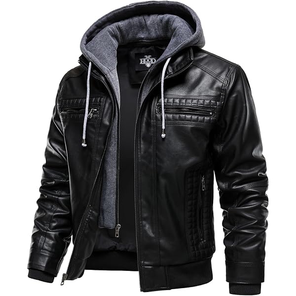 Cazadora De Moto Con Capucha Extraíble Para Hombre – Impermeable, De Piel Sintética, Con Múltiples Bolsillos