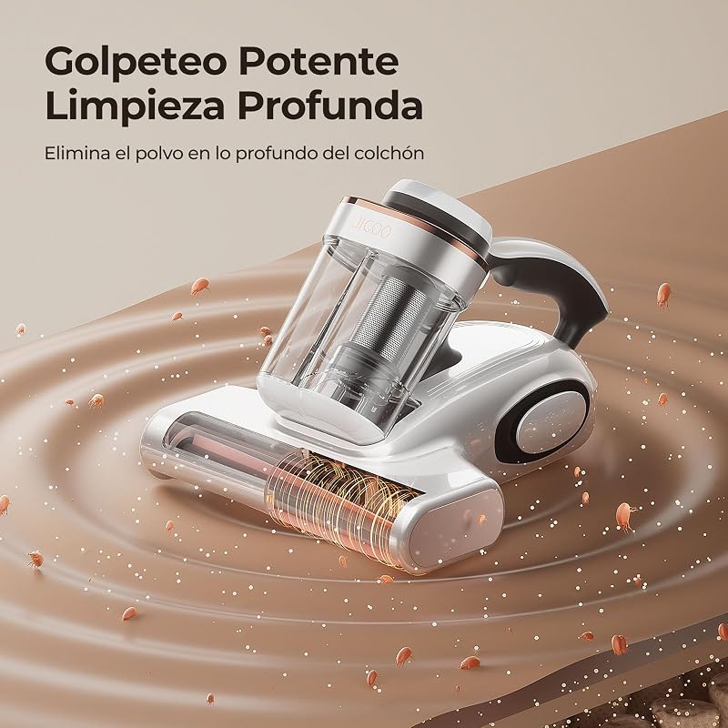 J300 Aspirador de Ácaros con Sensor y Pantalla Digital, 500W, Doble Taza, Luz UV, para Alergias, Elimina 99.9% de Alérgenos en Colchones, Camas y Sofás — foto 7 de 8