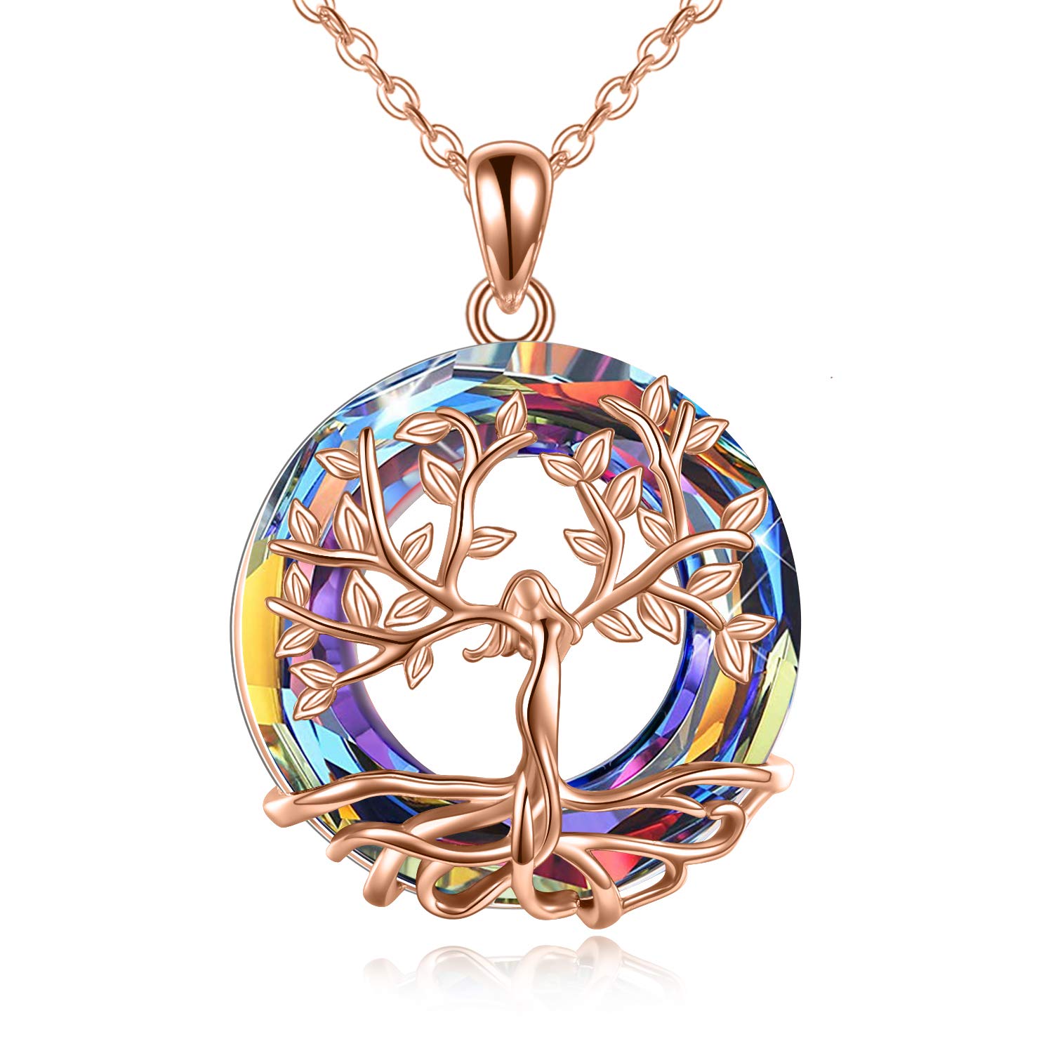 AOBOCO Tree of Life Necklace for Women 925 Sterling Silver Pendant with Volcanic Crystal, Fine Jewellery Gifts for Wife, Mum and Girlfriend (Volcanic)