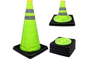 ALYTREE 18 inch Collapsible Traffic Cones, 4 Pack Parking Cones| Safety Cones| Road Cones, Green Cones with Reflective Collars, Pop up Construction Cones for Parking Lot & Driving Practice