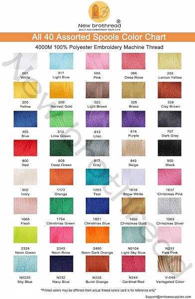 NEW BROTHREADS – 42 SPOOLS OF HUGE SPOOL 4000M(4400Y) POLYESTER EMBROIDERY MACHINE THREAD FOR COMMERCIAL AND DOMESTIC EMBROIDERY MACHINES