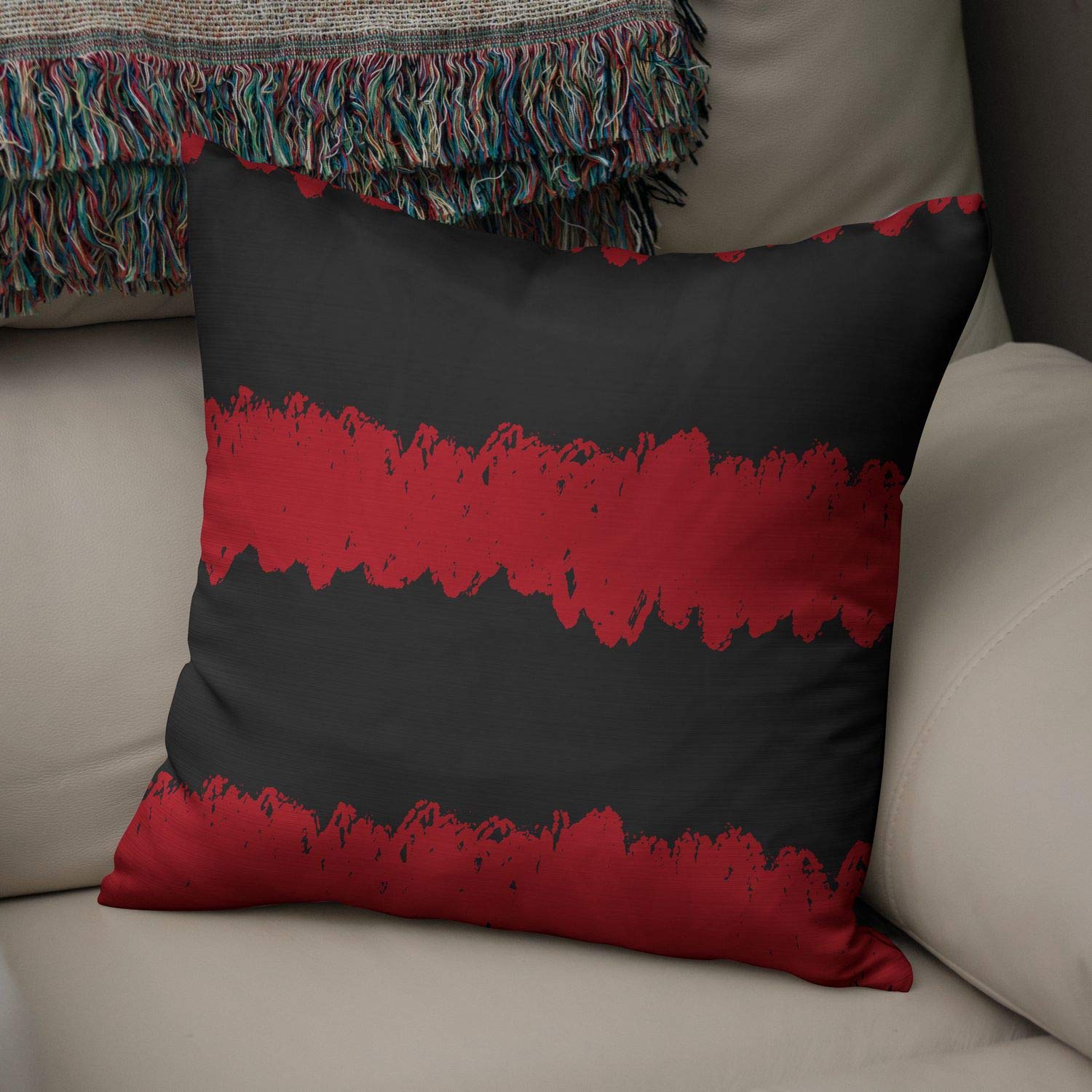 Bonamaison Decorative Cushion Cover Red & Black, Throw Pillow Covers, Home Decorative Pillowcases for Livingroom, Sofa, Bedroom, Size: 50x50 Cm - Designed and Manufactured in Turkey
