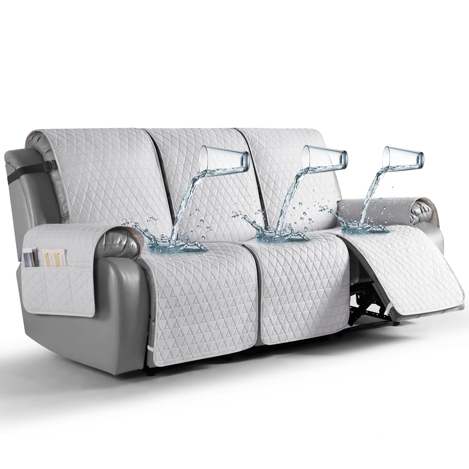 Photo 1 of TAOCOCO 100% Waterproof Recliner Cover, Non-Slip Washable Reclining Couch Cover with Elastic Leg Straps, Furniture Protector for Dogs (Off White, 3 Seater)