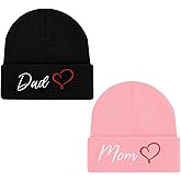 Zhamate Mom and Dad Beanie Hats Grandpa Grandma Hubby Wifey Beanie Hats for Men Women Gifts Black Pink
