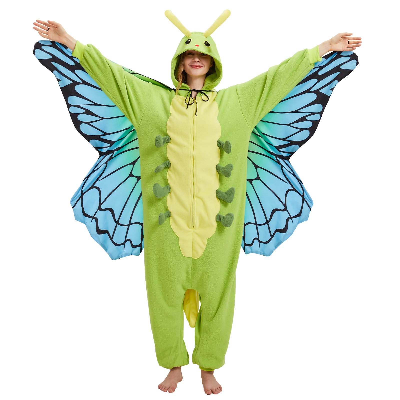 Photo 1 of AMAMHAHAVA Caterpillar to Butterfly Onesie Pajamas for Adults, Transformative Onesie Pajamas for Halloween & Christmas Green