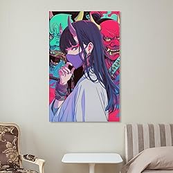Vaporwave Anime Japanese Samurai Girl Poster Canvas