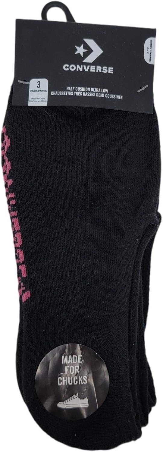 Converse Womens No Show Socks 3 Pack Half Cushion Ultra Low Made For Chucks Shoe Size 6-10 at  Women’s Clothing store
