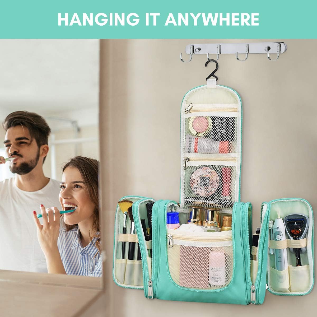 Extra Large Hanging Toiletry Bag for Women and Men, Travel Toiletries Organizer for Kids and Girls, Heavy Duty Cosmetic Makeup Bag with Hook, Waterproof Shaving Kit Bag Bathroom Shower Bag: Clothing