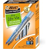 BIC Round Stic Xtra Life Ballpoint Pens, 1mm, Black &amp; Blue, Pack of 60 | Bulk Pack of 30 Black &amp; 30 Blue Pens, Flexible Round Barrel for Writing Comfort, No. 1 Selling Ballpoint Pens