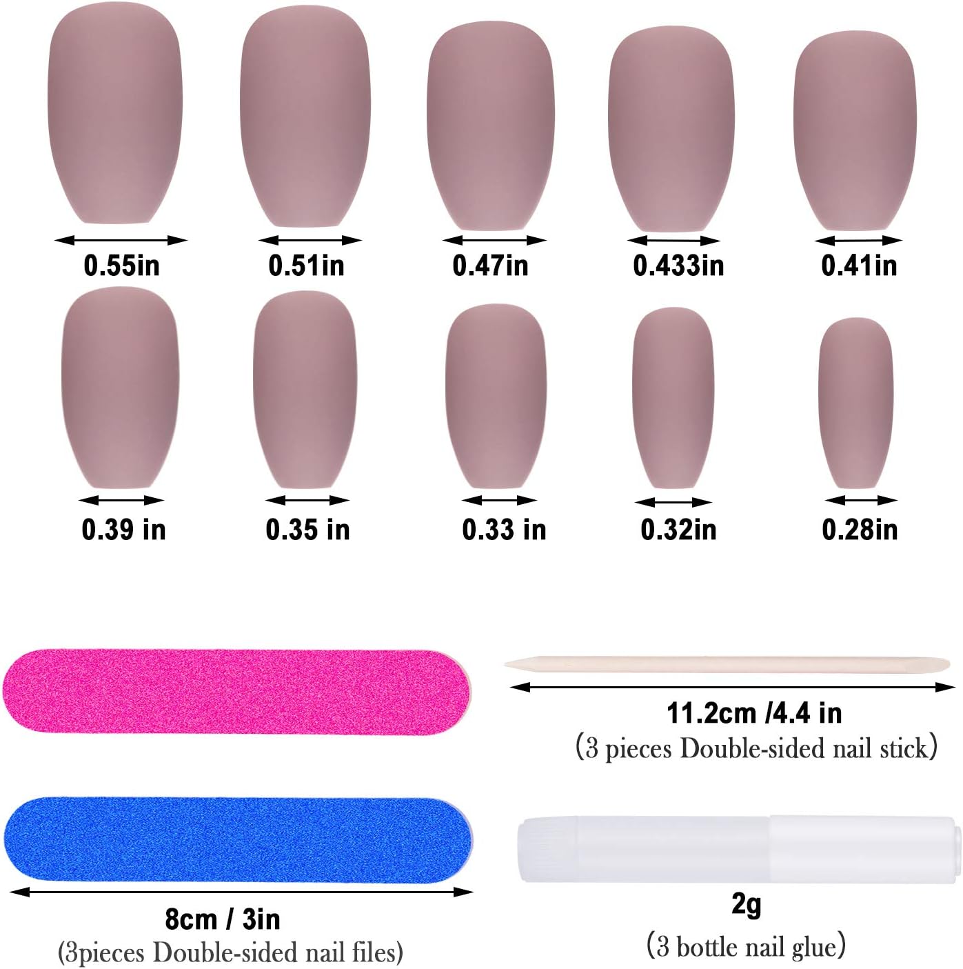 72 Pieces Nude Pink Matte False Nails Full Cover Coffin Fake Nails Tips with Nail Glue, Nail Files - Image 3
