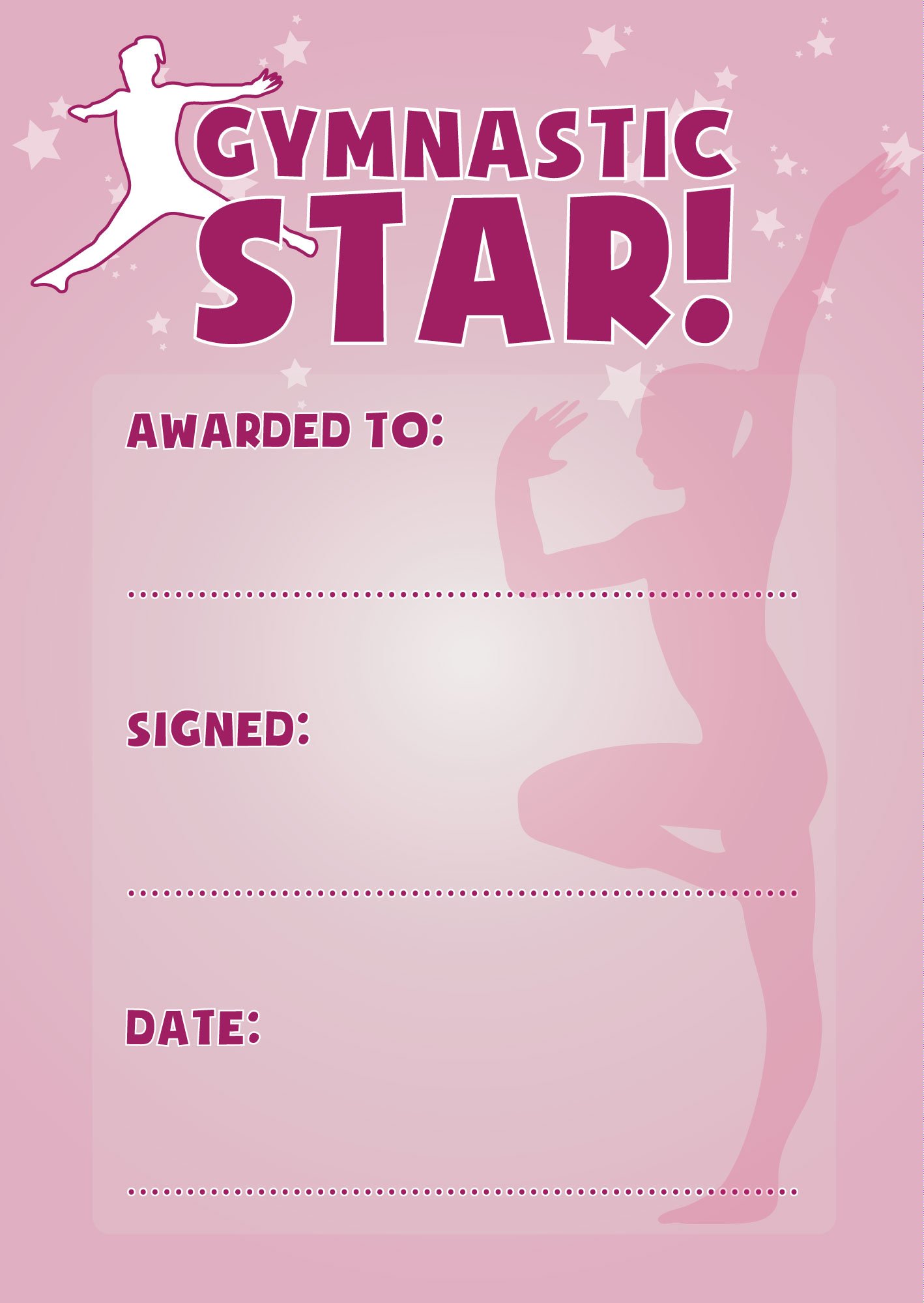 Gymnastics Star, reward certificates A6 in size