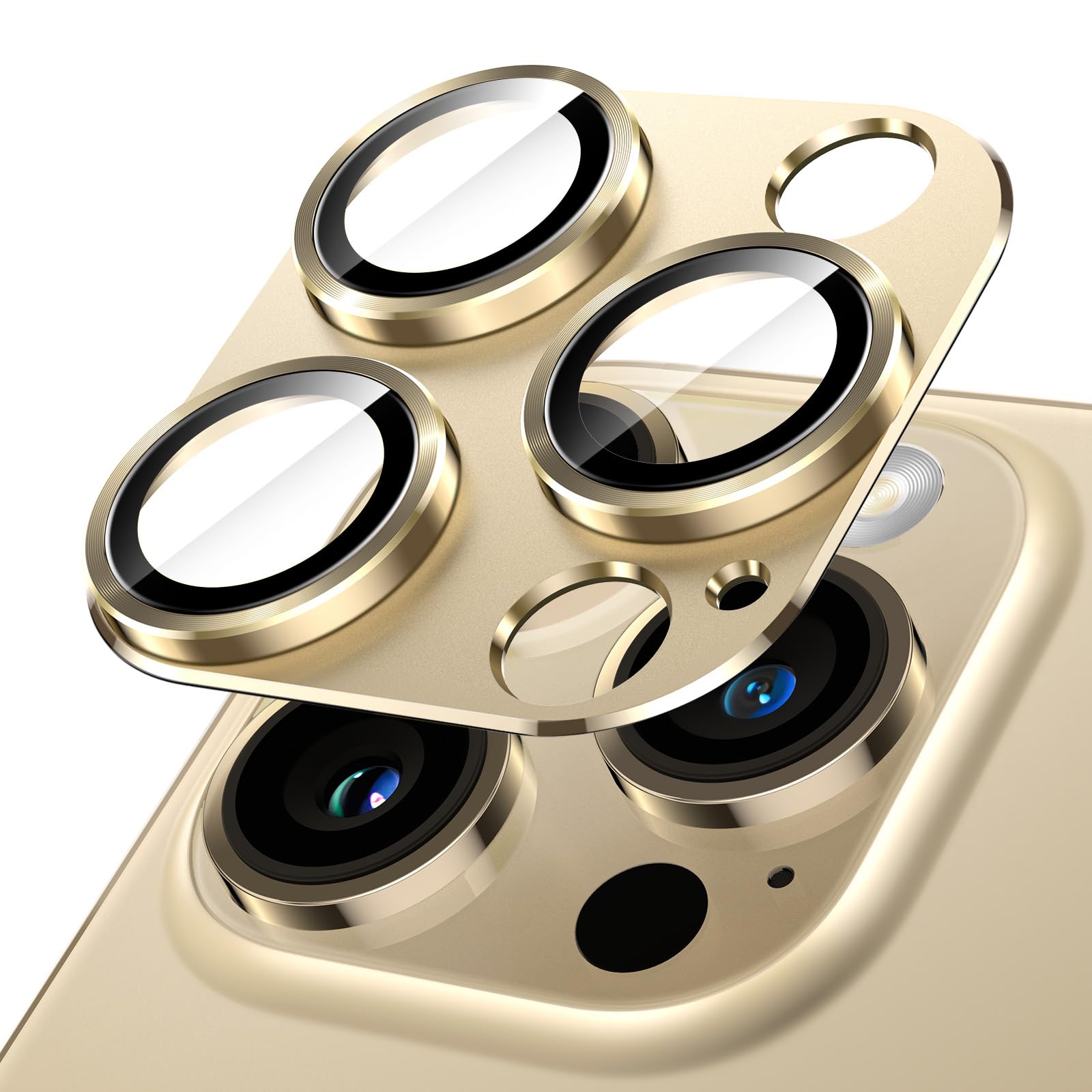 JETech Camera Lens Protector for iPhone 14 Pro 6.1-Inch and iPhone 14 Pro Max 6.7-Inch, Full Coverage 9H Tempered Glass Ring Cover, Matte Metal Plate, Case Friendly, 1-Pack (Gold)