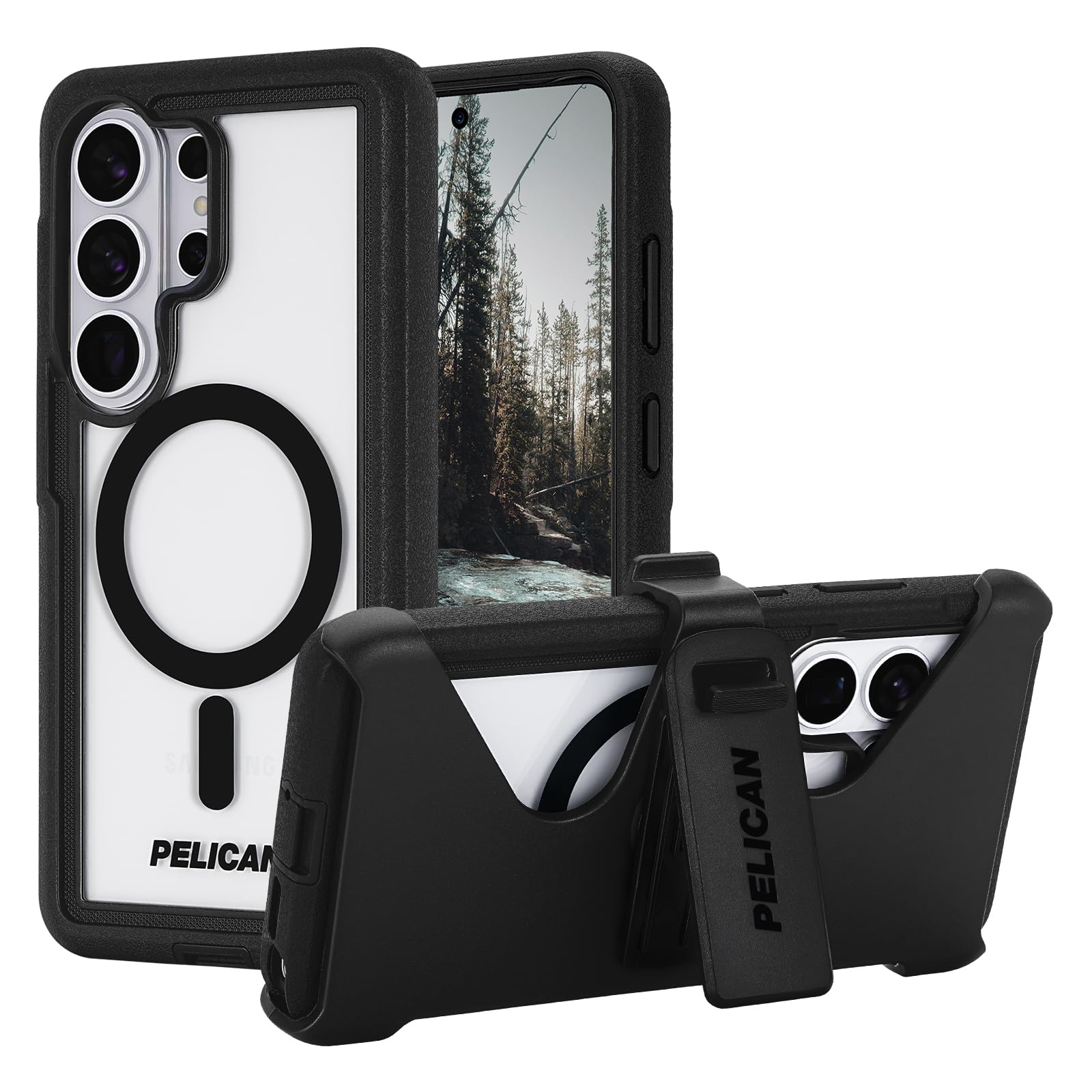 Pelican Voyager Samsung Galaxy S26 Ultra Case [Magnetic & Wireless Charging] Cover w/24ft MIL-STD Drop Protection - Heavy Duty Case w/Belt Clip Holster for Samsung Galaxy S26 Ultra 6.9" - Black/Clear