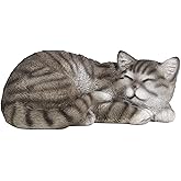 Elenon Cat Garden Statue Decorative for Yard, Grey Tabby Sleeping Cat Figurines Home Lawn Decor, Patio Kitten Tuxedo Statues Pets Memorial Ornament for Cat Lovers