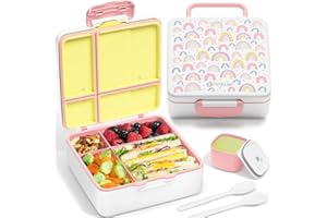 Fimibuke Bento Lunch Box for Kids, Leak Proof Toddler Bento Box with 4 Compartments BPA Free Dishwasher Safe Lunch Container with Utensils, Ideal Portion Sizes for Ages 3-12 Girls Boys for School