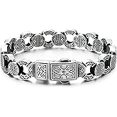 COOLSTEELANDBEYOND Mens Tribal Tattoo Pattern Circle Link Chain Bracelet, Fancy Vintage Stainless Steel, Spring Clasp