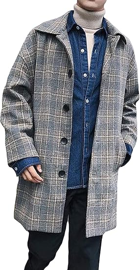 Amazon Missmiaoメンズ チェスターコート 秋 長袖 ロングコート チェック柄 シンプル イングランド風 オーバーコート ハンサム ゆったり Bf風 アウター 防寒 ファッション コート コート ジャケット 通販