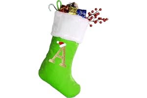 SAILUP 20 Inches Monogram Christmas Stockings with Letters, Large Super Soft Christmas Stockings Green Velvet with White Super Soft Plush Cuff for Christmas Xmas Tree Holiday Fireplace Green