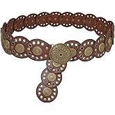 Buywis Wide Disc Belt for Women Disk Concho Belts Western Leather Belt Boho Waist Belt for Dress