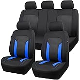 CAR PASS 3D Air Mesh Car Seat Covers Full Set, Breathable Sporty Rear Bench with Zipper for Armrest Box Universal Fit 95% Automotive SUV,Truck,Sedan Interior Cute Women Airbag Compatible, Black Blue