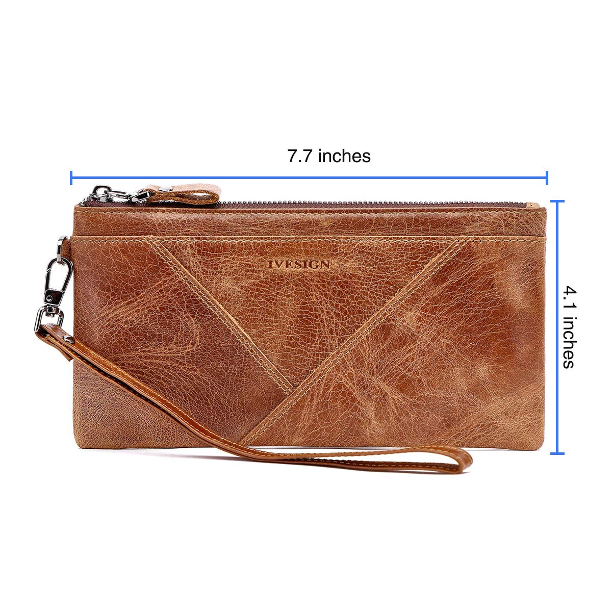 IVESIGN Zipper Wallet RFID Blocking Credit Card Holder Genuine Leather With Wristlet