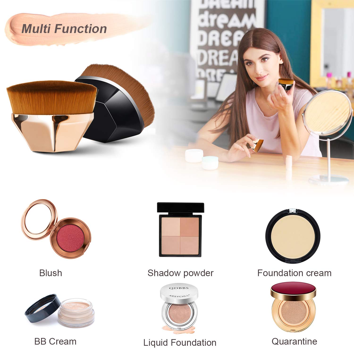 Foundation Makeup Brush, Endoto Kabuki Face Brush Flat Top High-Density Multifunctional for Flawless Powder, Blending Liquid or Cream Cosmetics with Portable Case: Beauty