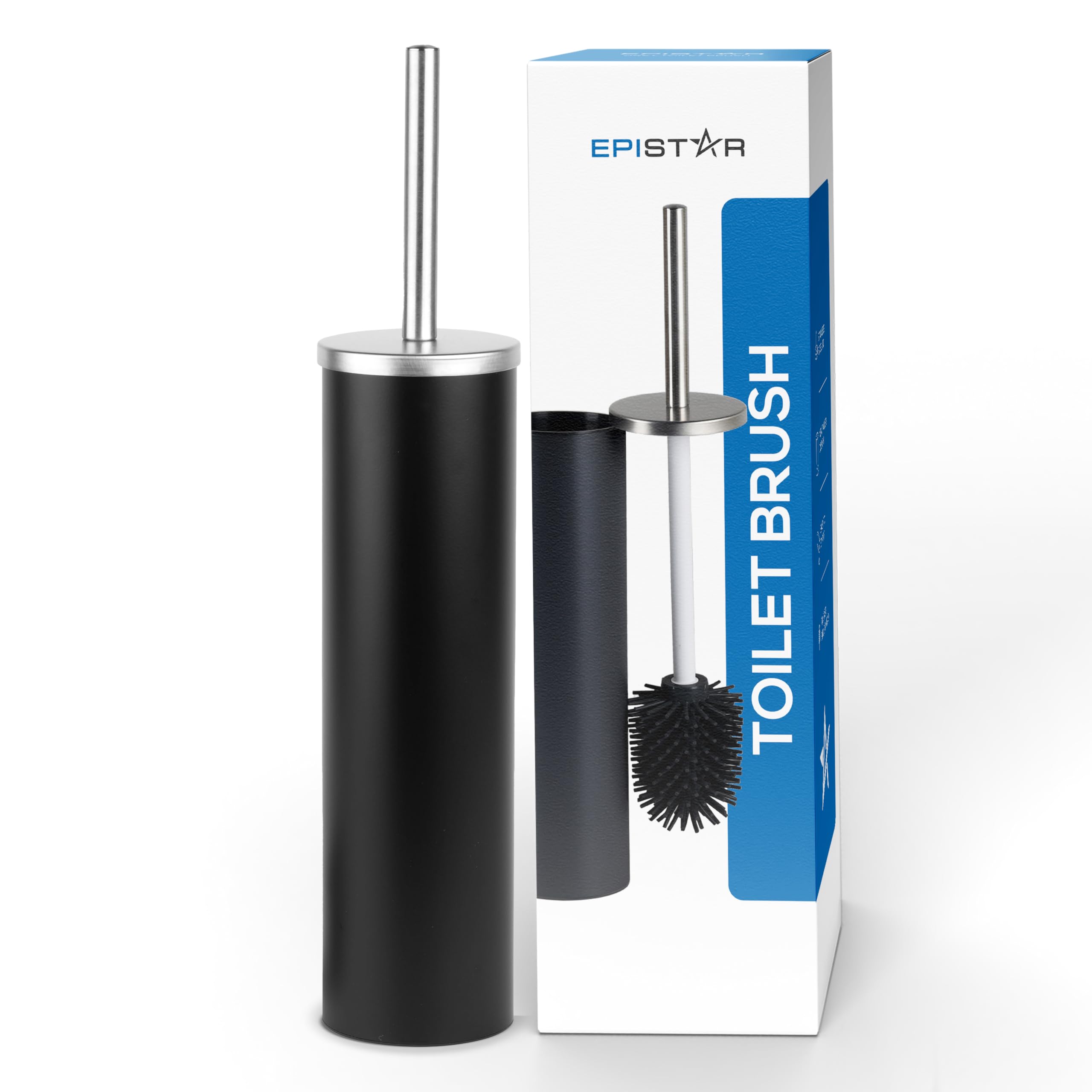 EPISTAR Silicone Toilet Brush & Holder Set - Stainless Steel - Replacement Heads Available - 45cm Tall - Toilet Brush Silicone with Long Handle (Black) — image 1