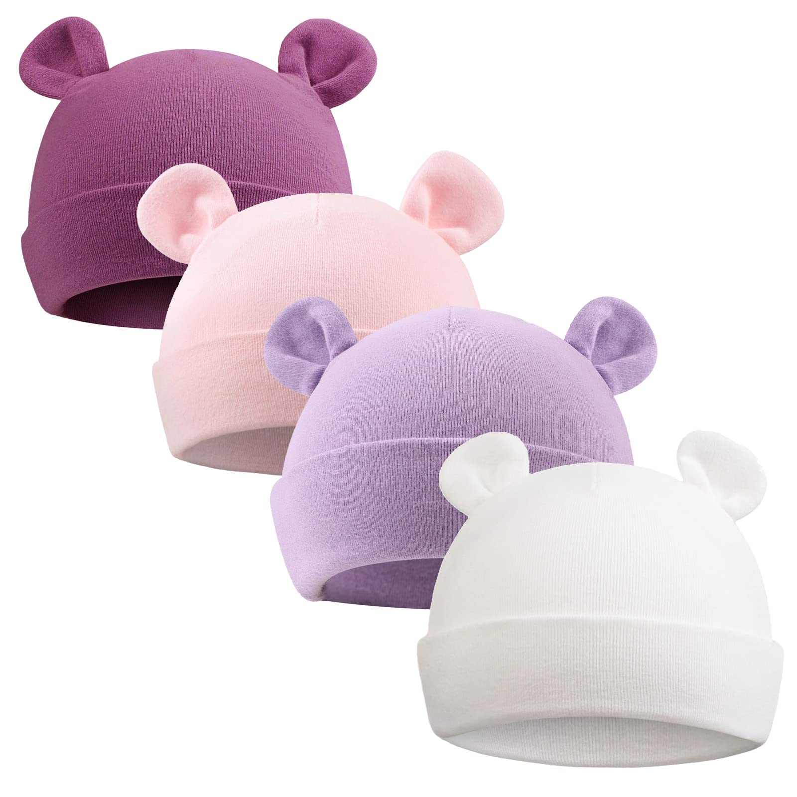 Photo 1 of PESAAT Newborn Hospital Hat 0-12Months Preemie Boys Girls Beanie Solid Infant Baby Hats Autumn Winter (US, Age, 6 Months, 12 Months, Double Layer/4Pack-B)